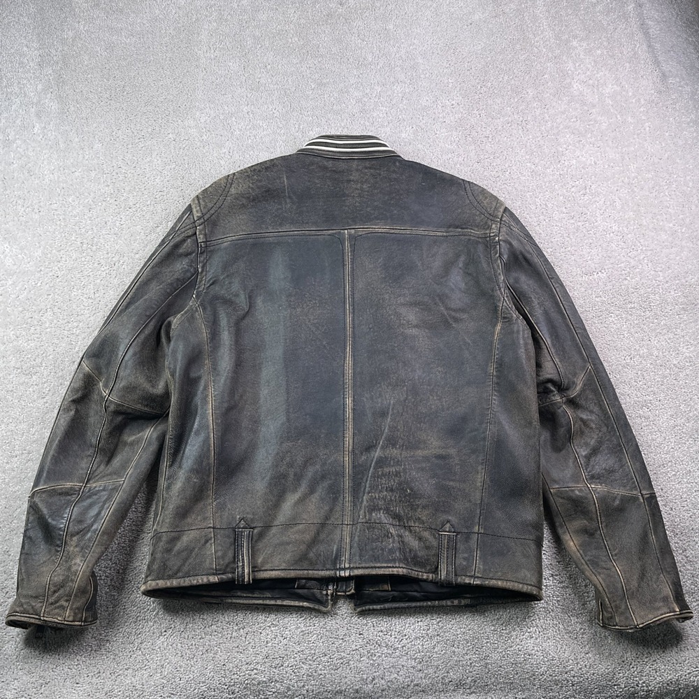 Vintage GAP Leather Jacket Mens Large Brown Faded Moto‎ Biker Racer Street Y2K - Picture 12 of 16